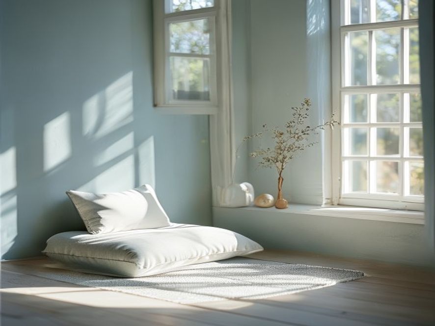 Morgenteknikker Lys morgenstue med meditativ stilhed ved vinduet